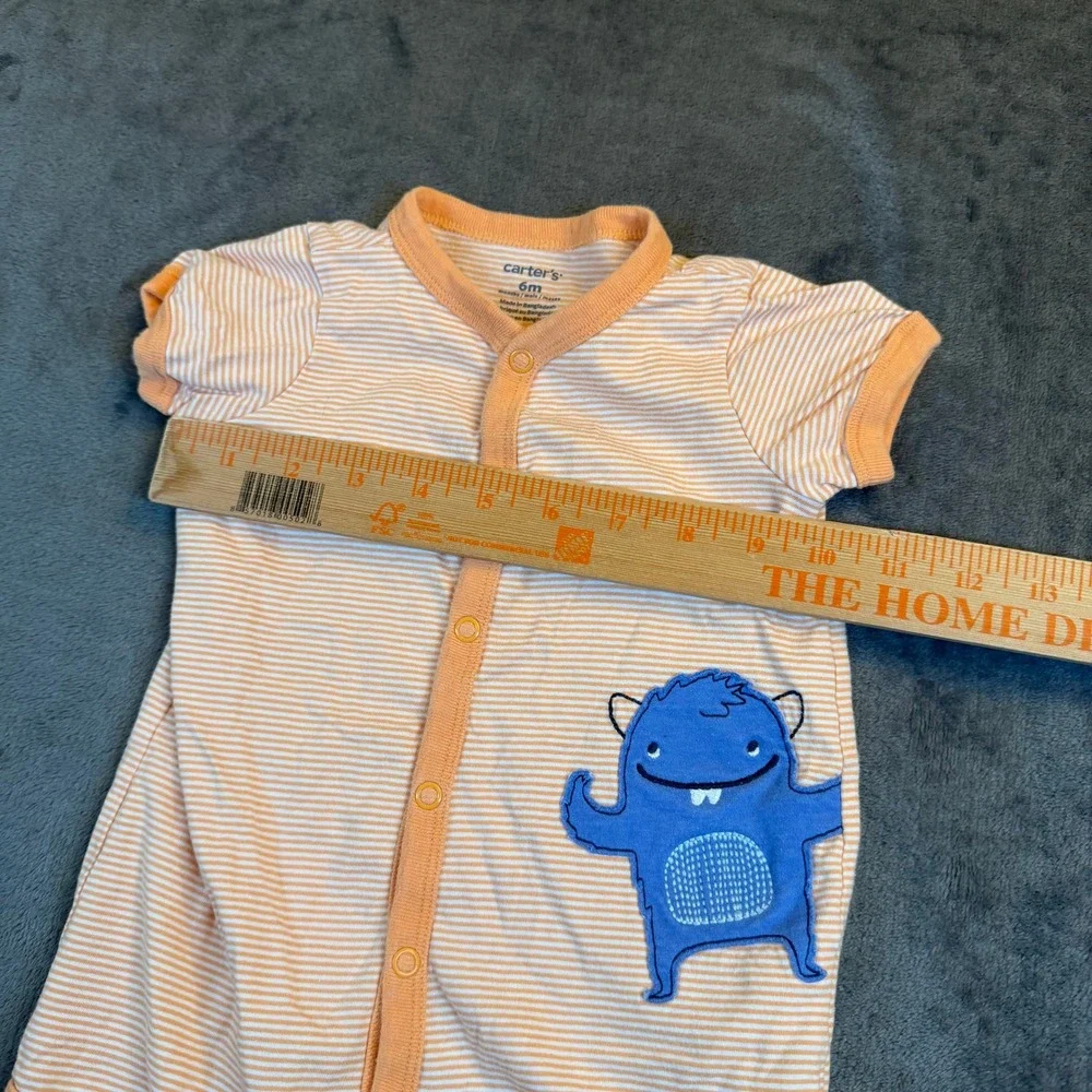Carters‎ Monster Striped Romper Baby 6 Months Orange Snap Front Cotton